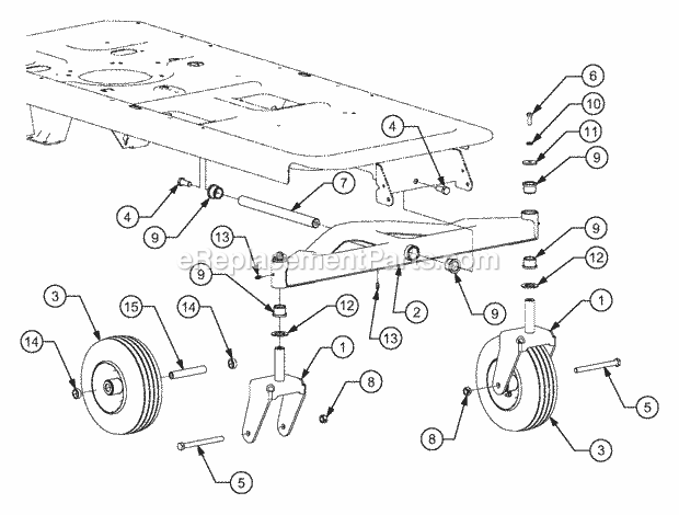 Front Axle Diagram and Parts List for RZT22 17AA5A7P710, 17AA5A7P712 Cub Cadet Lawn Mower